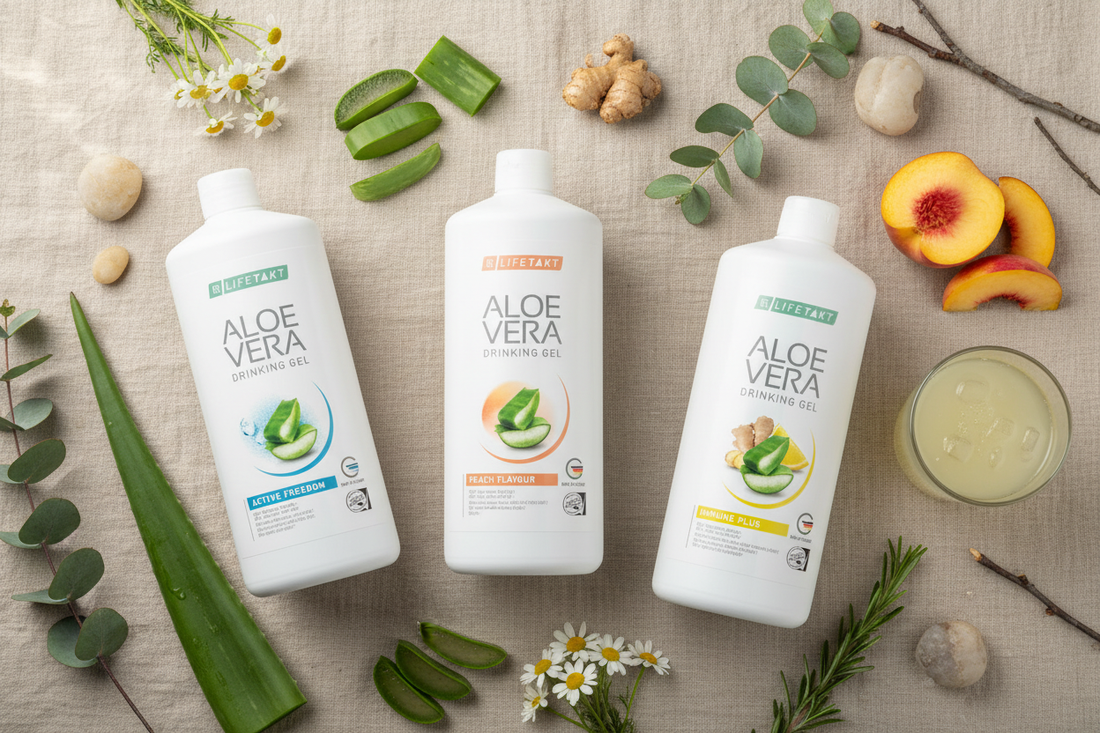 Gel à boire Aloe Vera LR LIFETAKT Pêche Freedom Immune Plus bienfaits santé naturelle