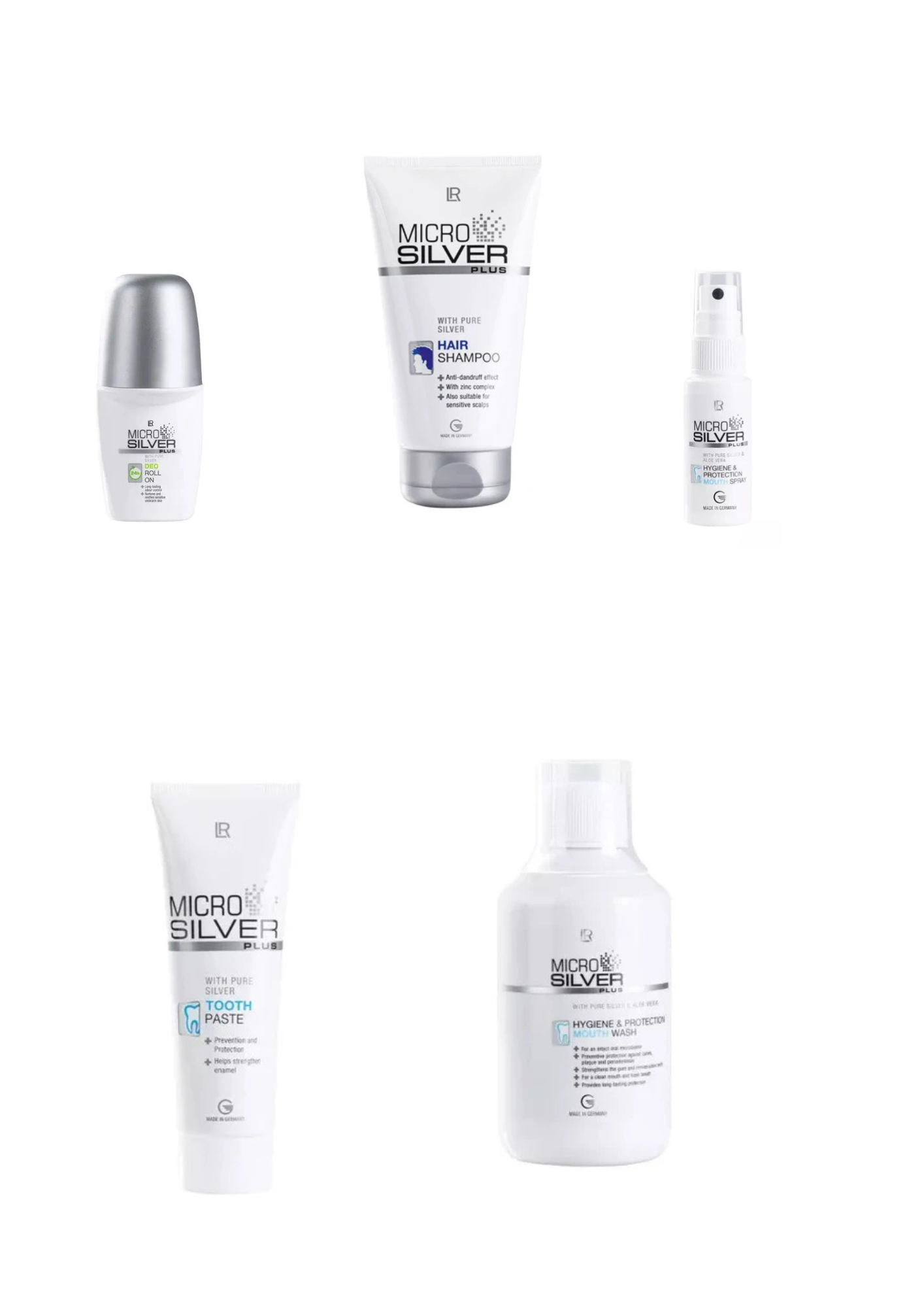 Contenance : 5 produits (Déodorant Roll-On + Spray Buccal + Crème Dentifrice + Bain de Bouche + Shampoing Anti-Pelliculaire)