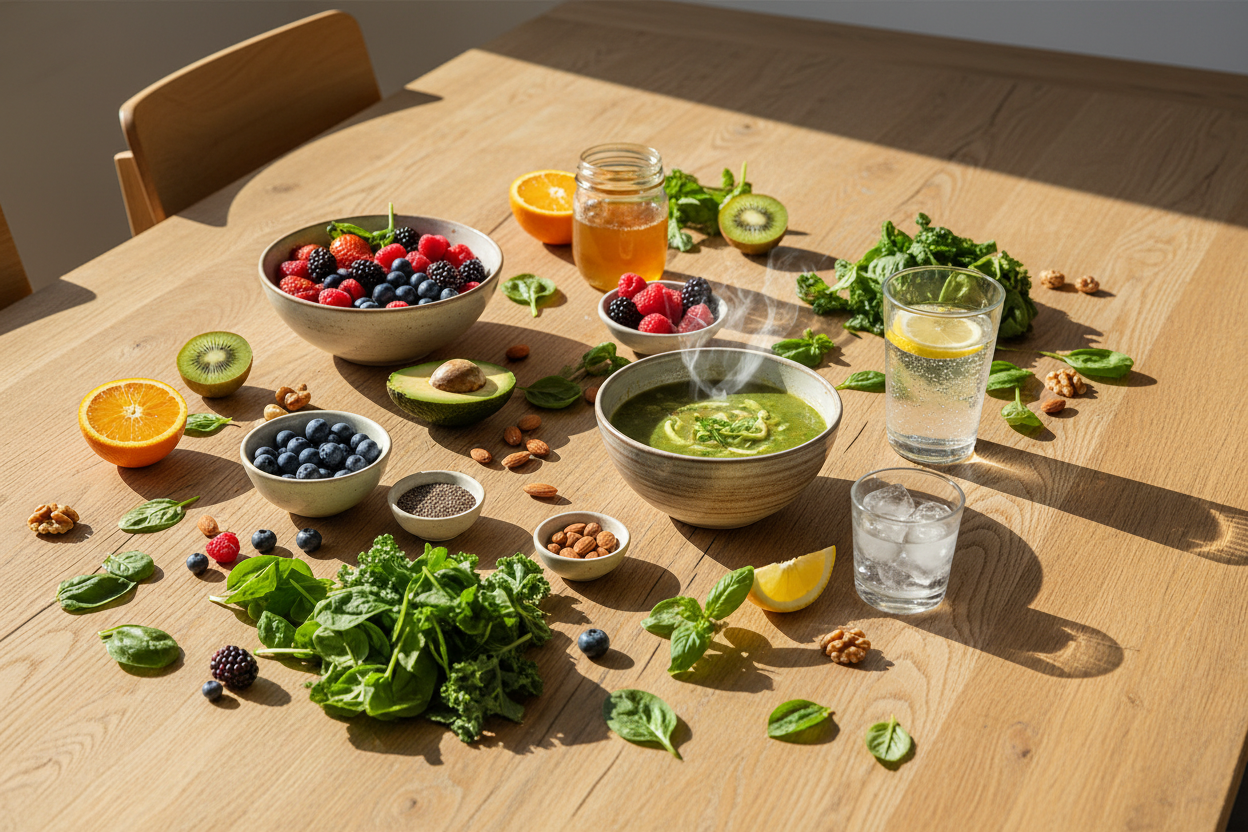 Table chêne soupe verte eau